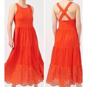 J.Crew Tiered Maxi Knit Eyelet Orange Racerback Summer Dress Women's Size XS